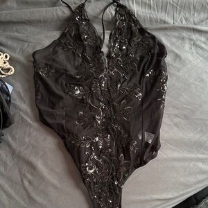 Fashion Nova Black Lace Bodysuit